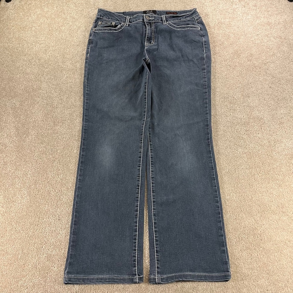 Earl Jean Straight Leg Jeans Womens 14 Blue Contrast Stitch Stretch